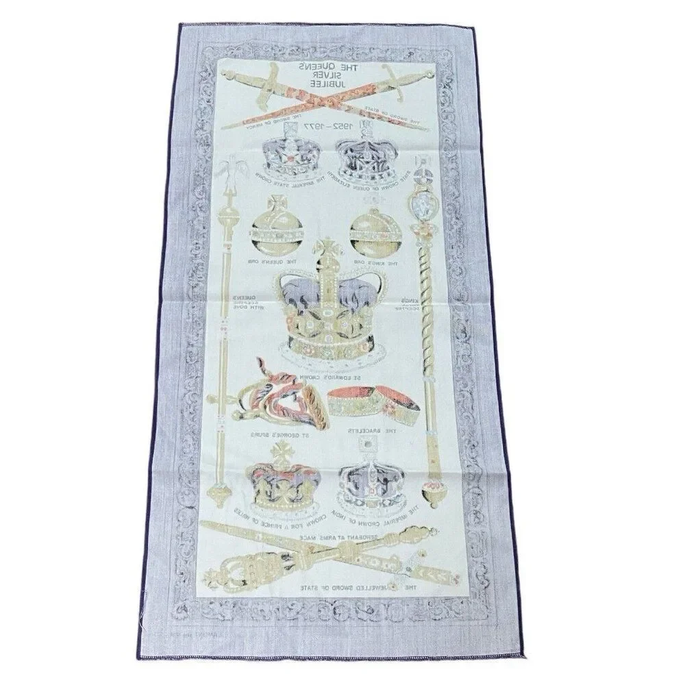 Vintage 1977 Lamont The Queen's Silver Jubilee Purple Cotton Tea Towel 29 x 14